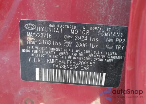 2017 Hyundai Elantra Limited из США, поврежденный, VIN KMHD84LF8HU209052